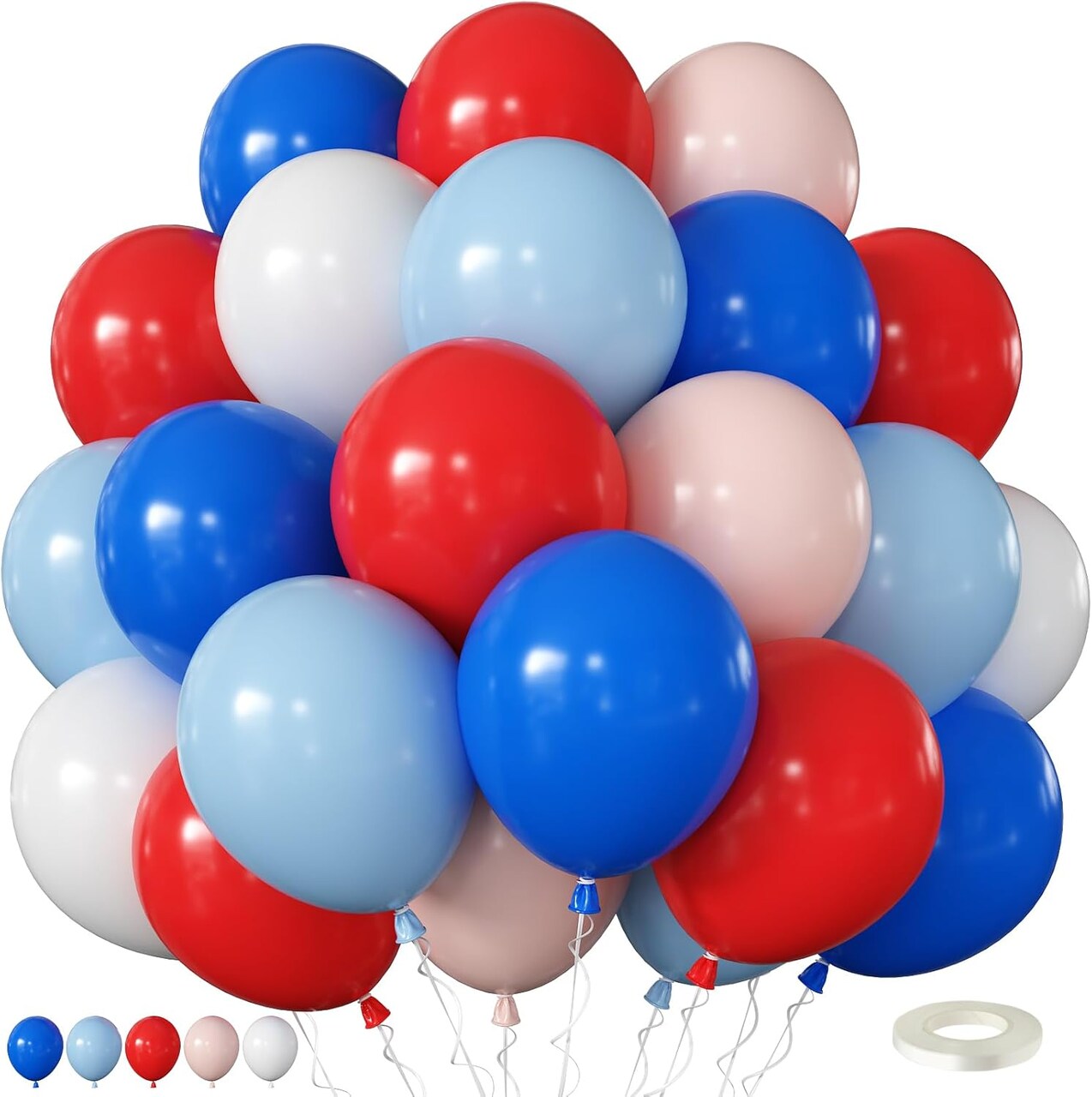 Red White and Blue Balloons 60pcs, Red Dark Light Blue White Balloons for Boys Birthday Patriotic Anniversary Memorial Day 4th of July Independence Day Labor Veterans Baseball Sporting Decorations